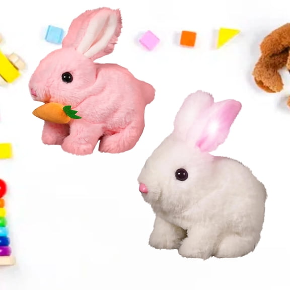 Realistic Bunny Toy, Bunny Toys Educational Interactive Toys, Easter Plush Stuffed Bunny Toy Walking Rabbit Educational Toys for Kids, Hopping Wiggle Ears Twitch Nose(HJ-2PCS)