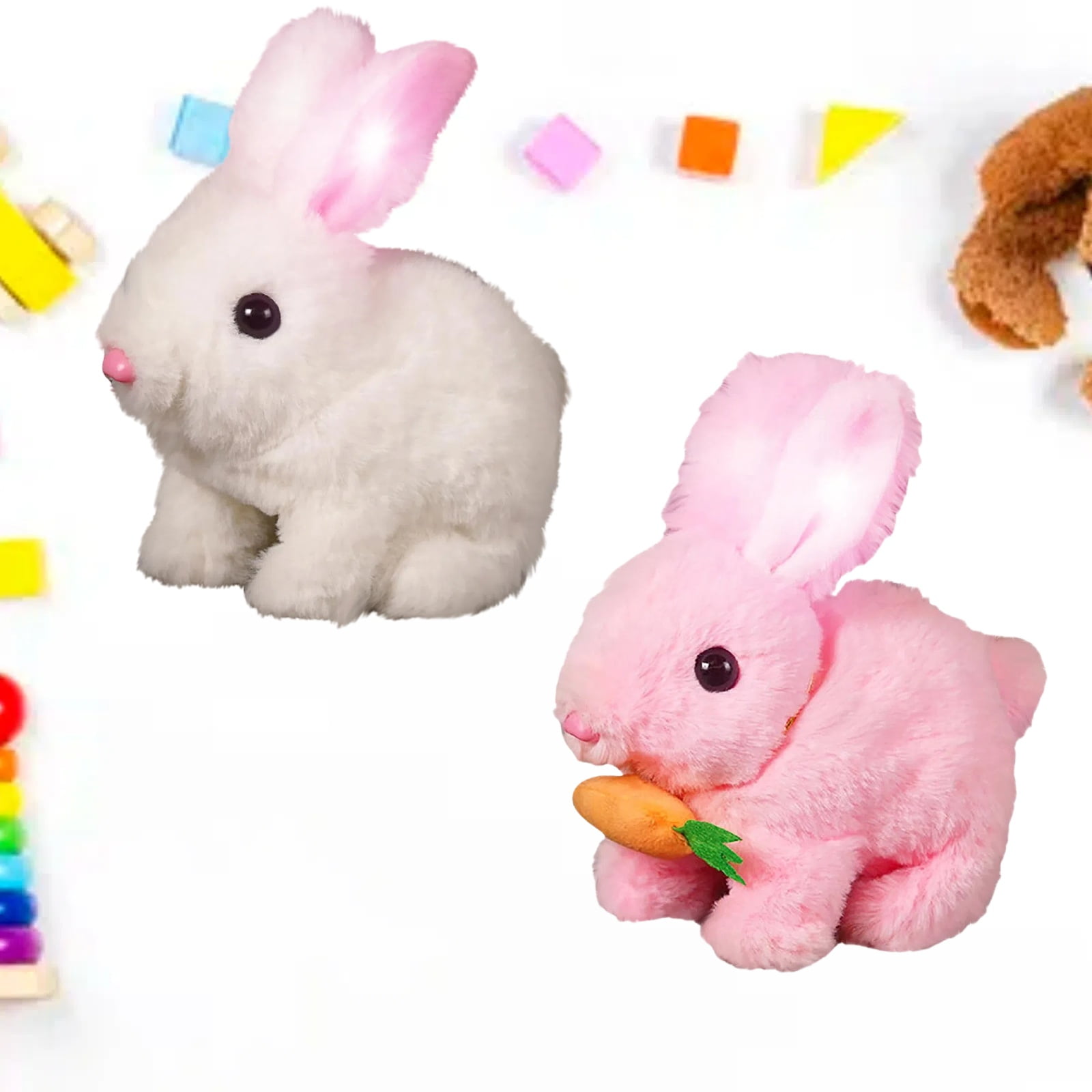 Realistic Bunny Toy, Bunny Toys Educational Interactive Toys, Easter Plush Stuffed Bunny Toy Walking Rabbit Educational Toys for Kids, Hopping Wiggle Ears Twitch Nose(JN-2PCS)