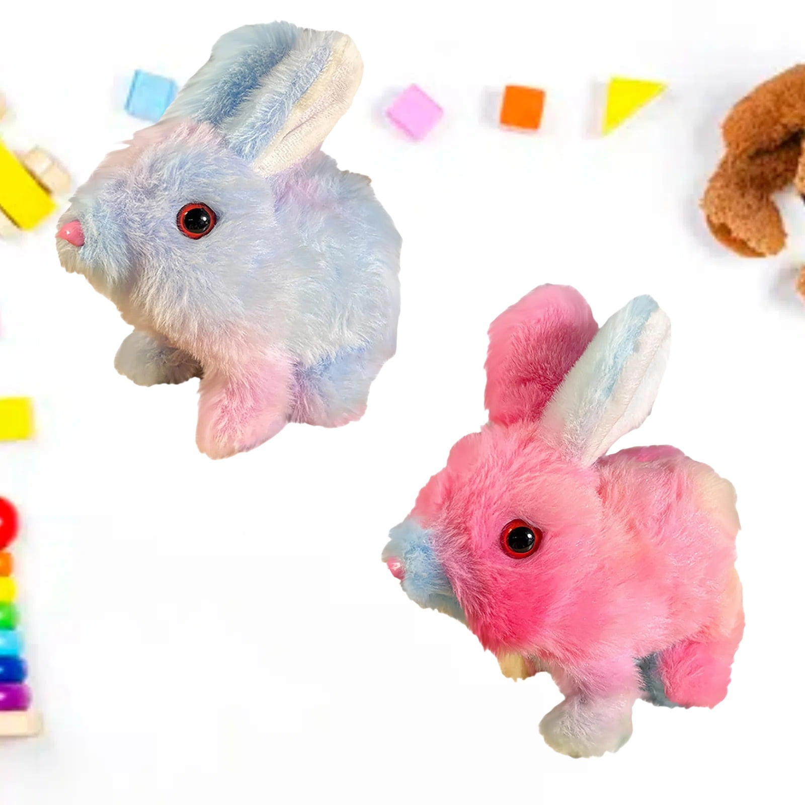 Realistic Bunny Toy, Bunny Toys Educational Interactive Toys, Easter Plush Stuffed Bunny Toy Walking Rabbit Educational Toys for Kids, Hopping Wiggle Ears Twitch Nose(DF-2PCS)