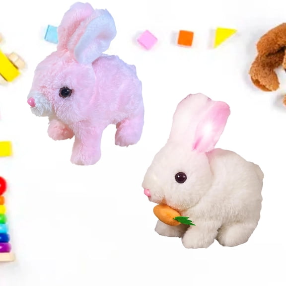 Realistic Bunny Toy, Bunny Toys Educational Interactive Toys, Easter Plush Stuffed Bunny Toy Walking Rabbit Educational Toys for Kids, Hopping Wiggle Ears Twitch Nose(CM-2PCS)