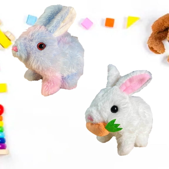 Realistic Bunny Toy, Bunny Toys Educational Interactive Toys, Easter Plush Stuffed Bunny Toy Walking Rabbit Educational Toys for Kids, Hopping Wiggle Ears Twitch Nose(DG-2PCS)