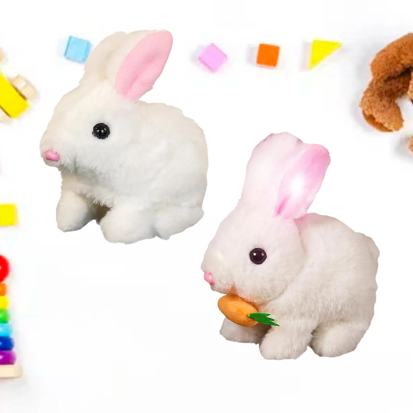 Realistic Bunny Toy, Bunny Toys Educational Interactive Toys, Easter Plush Stuffed Bunny Toy Walking Rabbit Educational Toys for Kids, Hopping Wiggle Ears Twitch Nose(AM-2PCS)