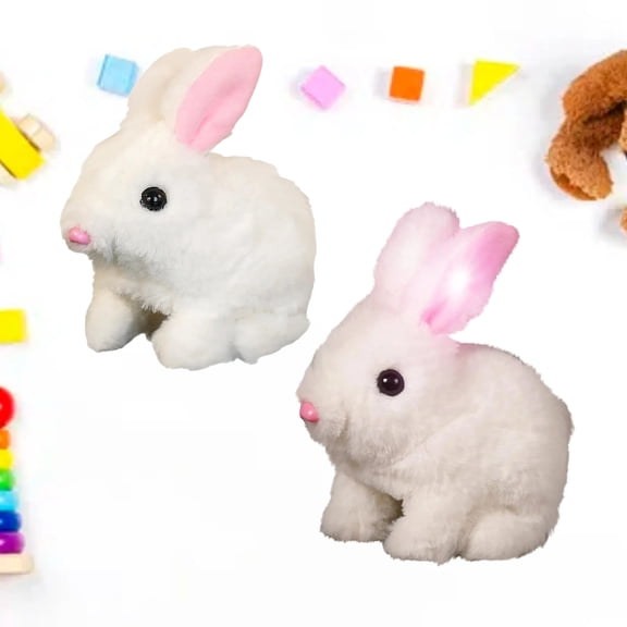 Realistic Bunny Toy, Bunny Toys Educational Interactive Toys, Easter Plush Stuffed Bunny Toy Walking Rabbit Educational Toys for Kids, Hopping Wiggle Ears Twitch Nose(AJ-2PCS)