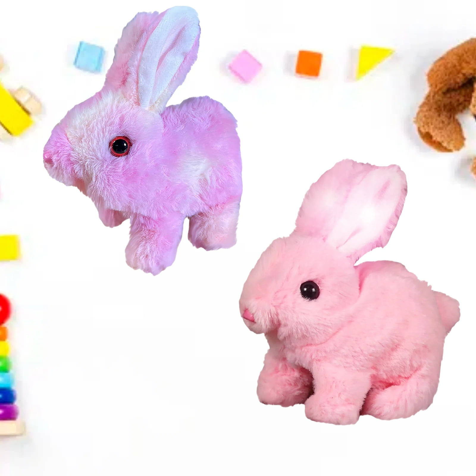 Realistic Bunny Toy, Bunny Toys Educational Interactive Toys, Easter Plush Stuffed Bunny Toy Walking Rabbit Educational Toys for Kids, Hopping Wiggle Ears Twitch Nose(EK-2PCS)