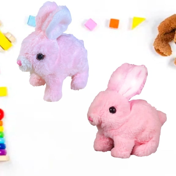 Realistic Bunny Toy, Bunny Toys Educational Interactive Toys, Easter Plush Stuffed Bunny Toy Walking Rabbit Educational Toys for Kids, Hopping Wiggle Ears Twitch Nose(CK-2PCS)