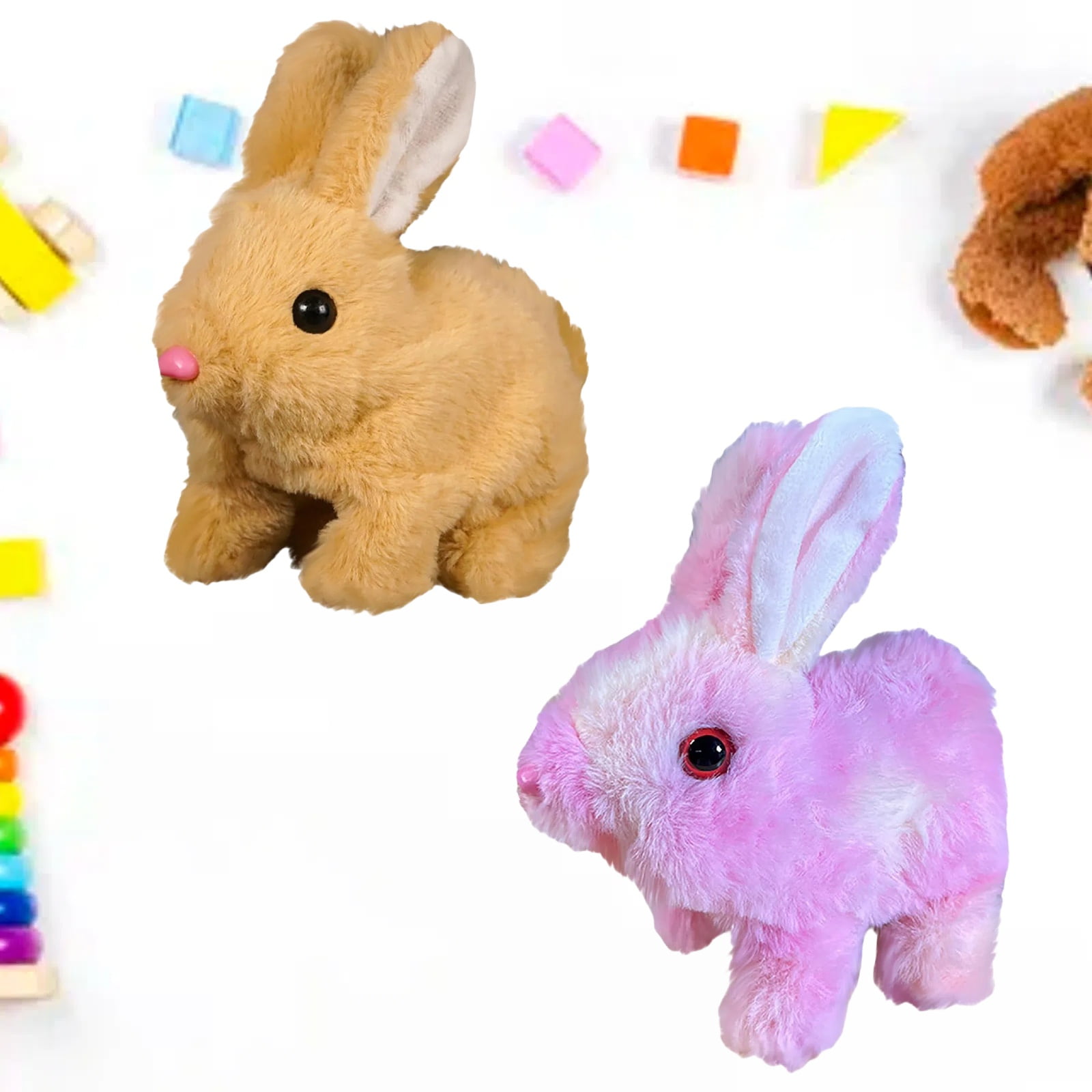 Realistic Bunny Toy, Bunny Toys Educational Interactive Toys, Easter Plush Stuffed Bunny Toy Walking Rabbit Educational Toys for Kids, Hopping Wiggle Ears Twitch Nose(BE-2PCS)