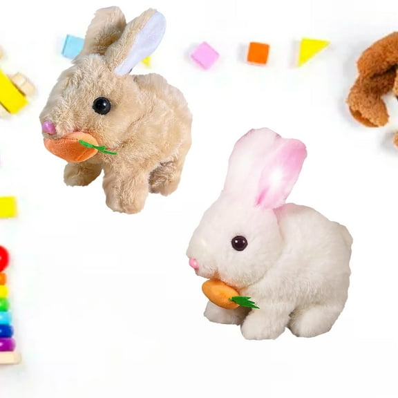 Realistic Bunny Toy, Bunny Toys Educational Interactive Toys, Easter Plush Stuffed Bunny Toy Walking Rabbit Educational Toys for Kids, Hopping Wiggle Ears Twitch Nose(IM-2PCS)