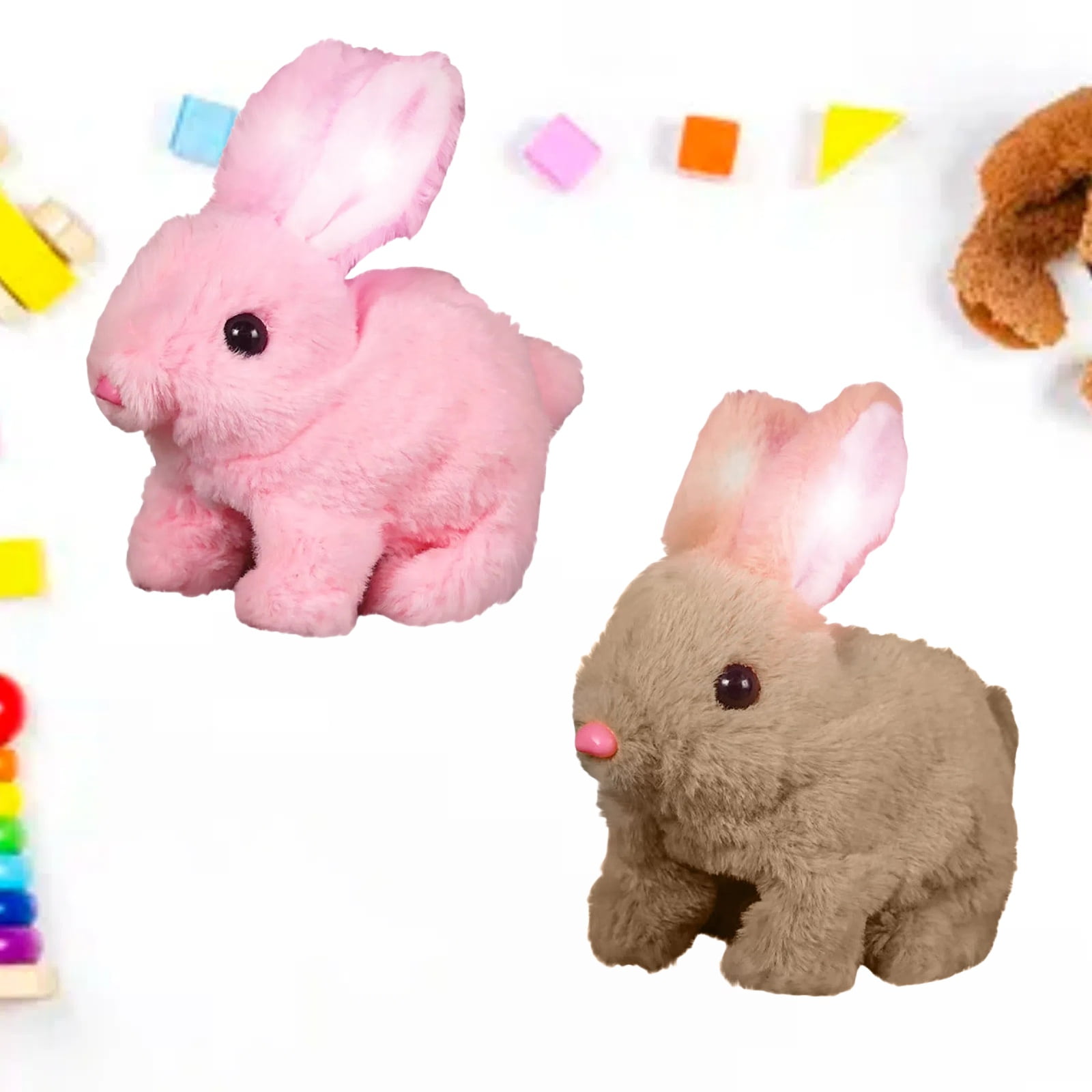 Realistic Bunny Toy, Bunny Toys Educational Interactive Toys, Easter Plush Stuffed Bunny Toy Walking Rabbit Educational Toys for Kids, Hopping Wiggle Ears Twitch Nose(KL-2PCS)