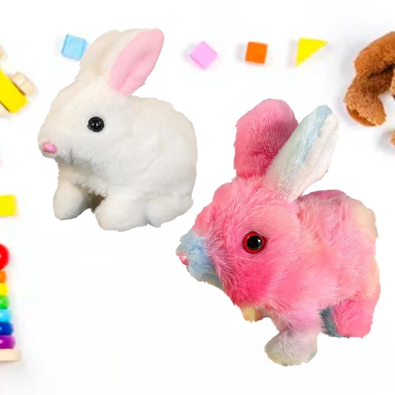Realistic Bunny Toy, Bunny Toys Educational Interactive Toys, Easter Plush Stuffed Bunny Toy Walking Rabbit Educational Toys for Kids, Hopping Wiggle Ears Twitch Nose(AF-2PCS)