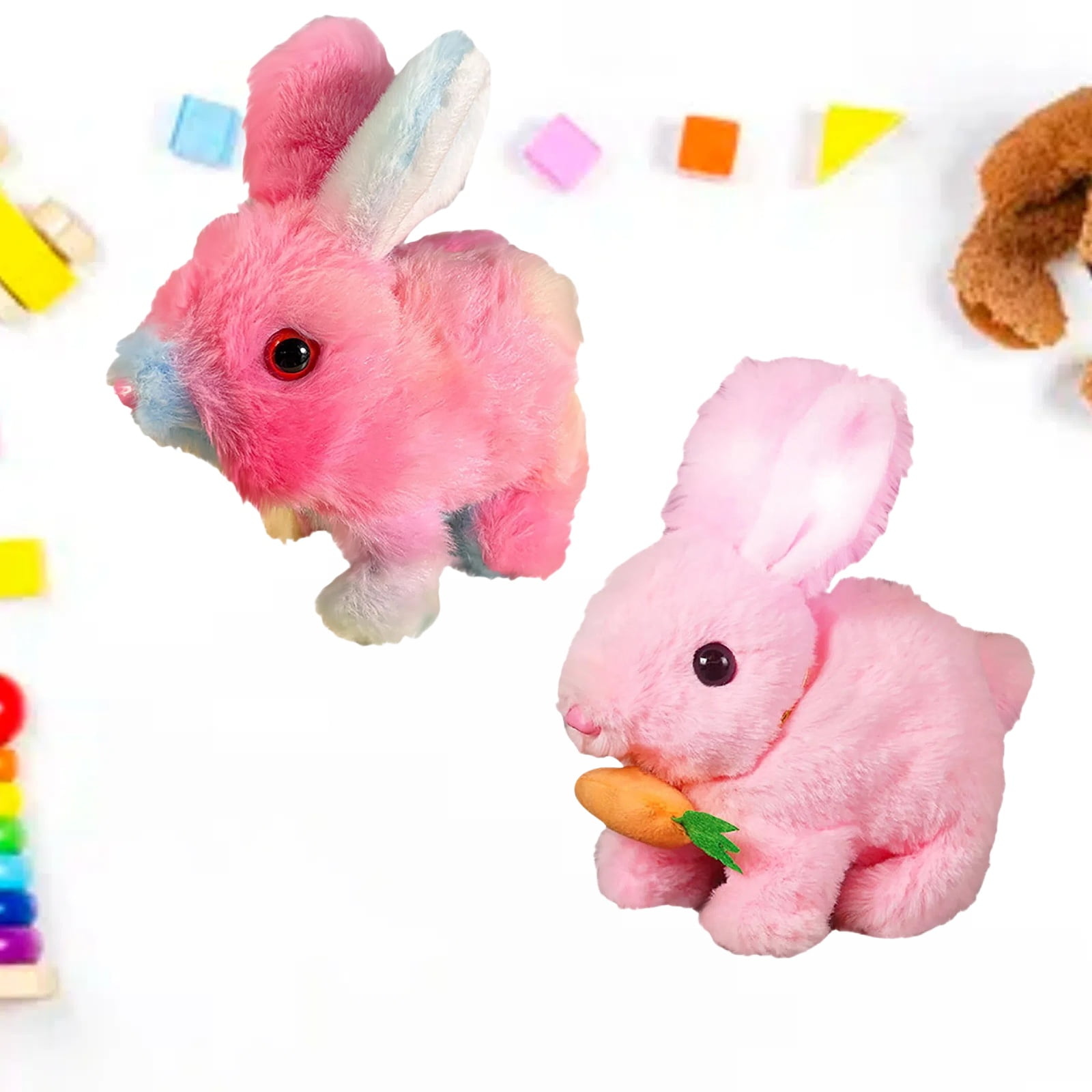 Realistic Bunny Toy, Bunny Toys Educational Interactive Toys, Easter Plush Stuffed Bunny Toy Walking Rabbit Educational Toys for Kids, Hopping Wiggle Ears Twitch Nose(FN-2PCS)