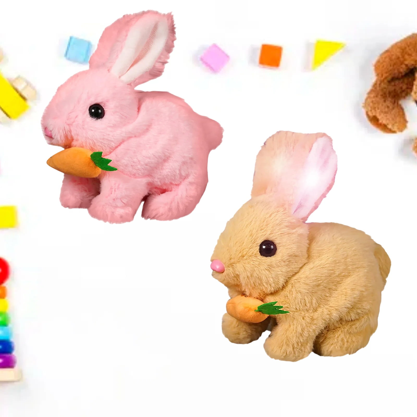 Realistic Bunny Toy, Bunny Toys Educational Interactive Toys, Easter Plush Stuffed Bunny Toy Walking Rabbit Educational Toys for Kids, Hopping Wiggle Ears Twitch Nose(HO-2PCS)