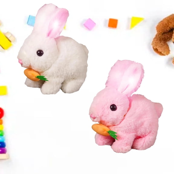 Realistic Bunny Toy, Bunny Toys Educational Interactive Toys, Easter Plush Stuffed Bunny Toy Walking Rabbit Educational Toys for Kids, Hopping Wiggle Ears Twitch Nose(MN-2PCS)