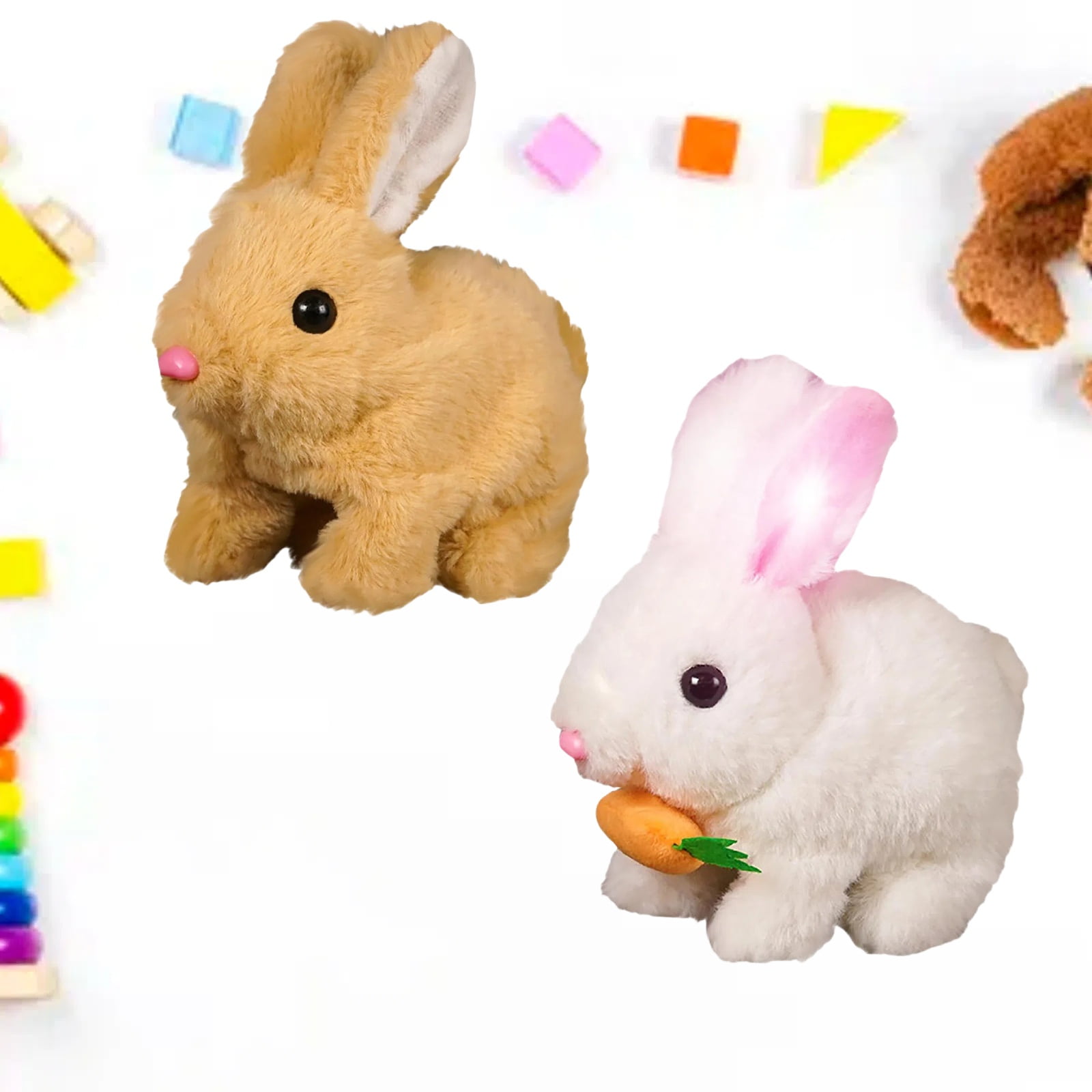 Realistic Bunny Toy, Bunny Toys Educational Interactive Toys, Easter Plush Stuffed Bunny Toy Walking Rabbit Educational Toys for Kids, Hopping Wiggle Ears Twitch Nose(BM-2PCS)