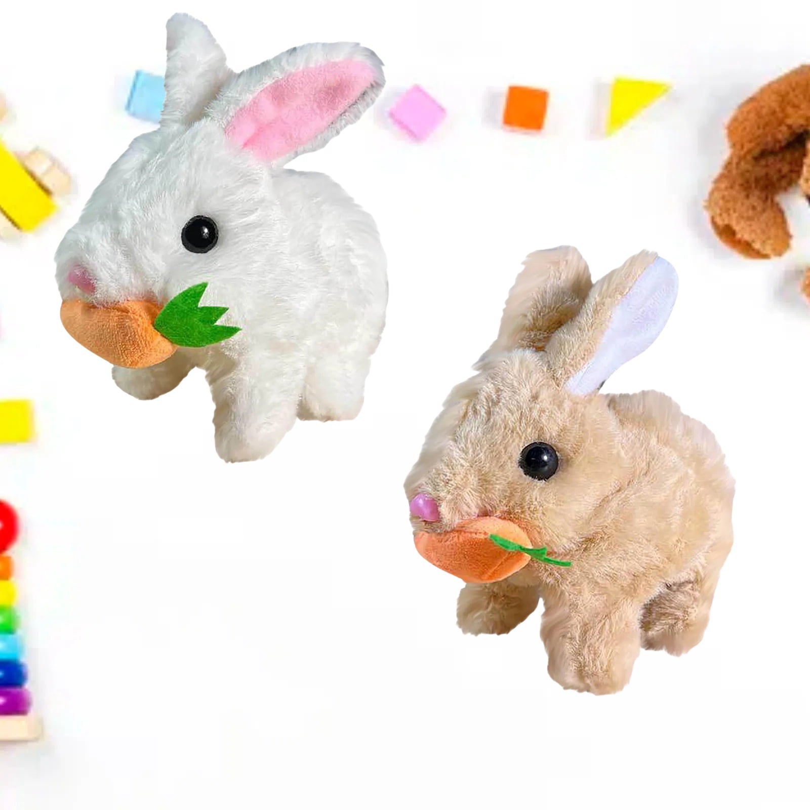 Realistic Bunny Toy, Bunny Toys Educational Interactive Toys, Easter Plush Stuffed Bunny Toy Walking Rabbit Educational Toys for Kids, Hopping Wiggle Ears Twitch Nose(GI-2PCS)