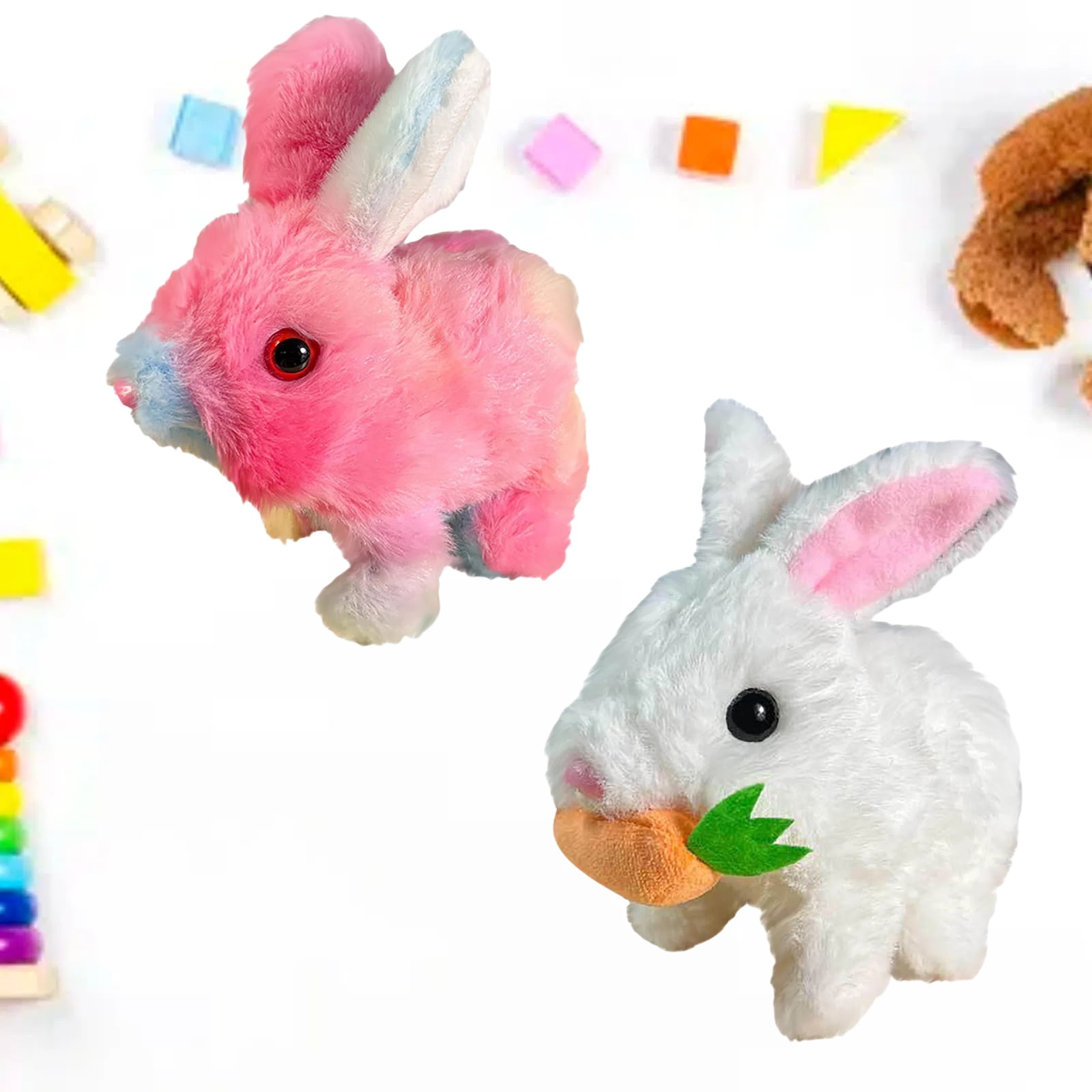 Realistic Bunny Toy, Bunny Toys Educational Interactive Toys, Easter Plush Stuffed Bunny Toy Walking Rabbit Educational Toys for Kids, Hopping Wiggle Ears Twitch Nose(FG-2PCS)
