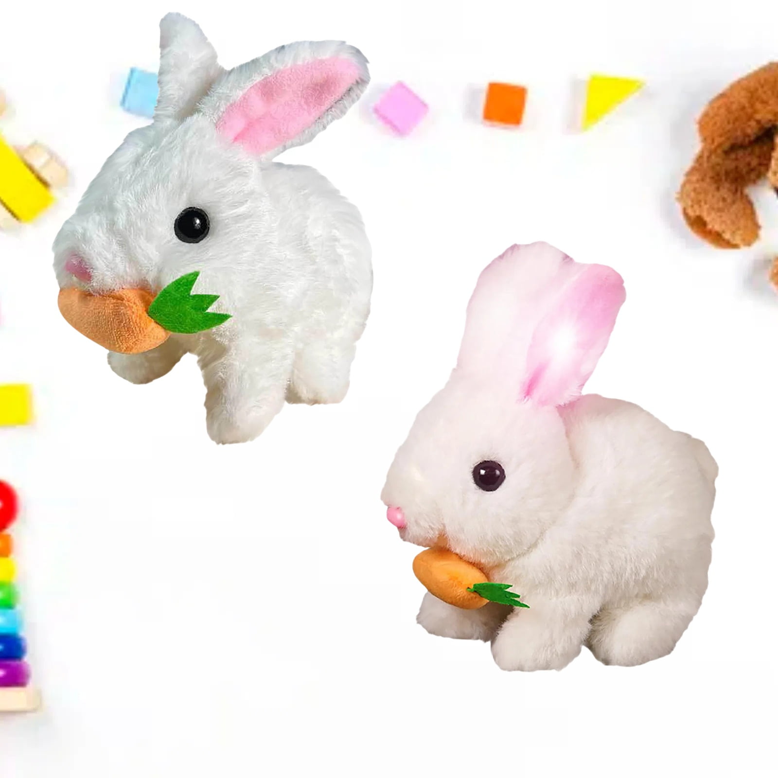 Realistic Bunny Toy, Bunny Toys Educational Interactive Toys, Easter Plush Stuffed Bunny Toy Walking Rabbit Educational Toys for Kids, Hopping Wiggle Ears Twitch Nose(GM-2PCS)
