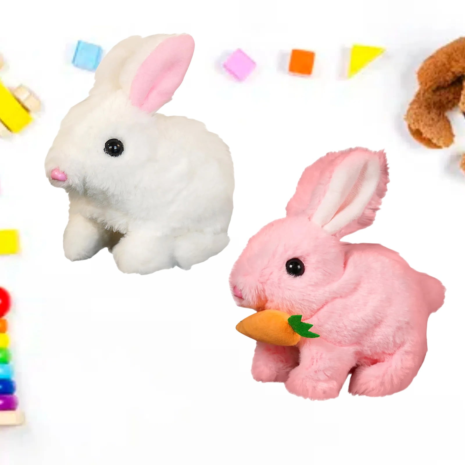 Realistic Bunny Toy, Bunny Toys Educational Interactive Toys, Easter Plush Stuffed Bunny Toy Walking Rabbit Educational Toys for Kids, Hopping Wiggle Ears Twitch Nose(AH-2PCS)
