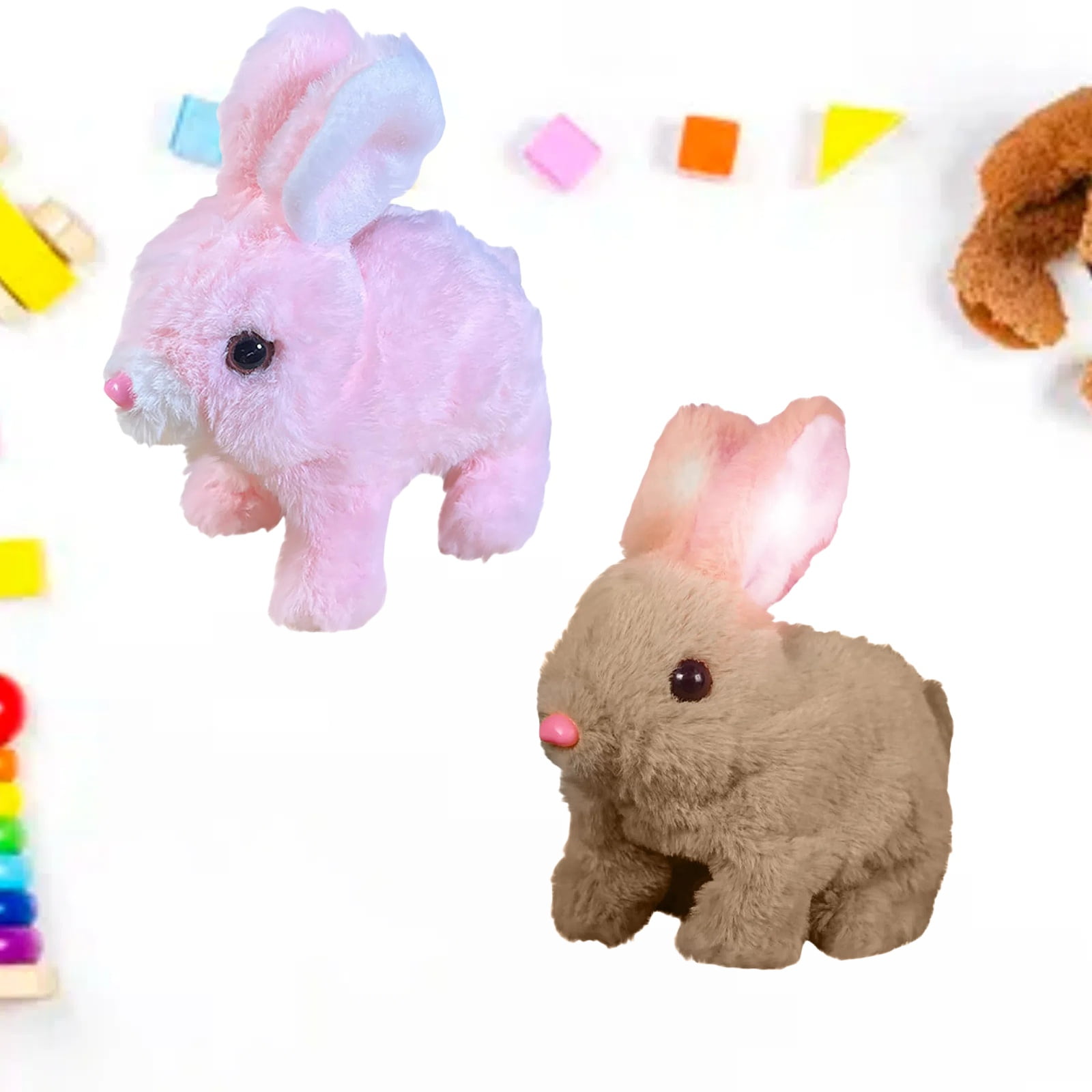 Realistic Bunny Toy, Bunny Toys Educational Interactive Toys, Easter Plush Stuffed Bunny Toy Walking Rabbit Educational Toys for Kids, Hopping Wiggle Ears Twitch Nose(CL-2PCS)
