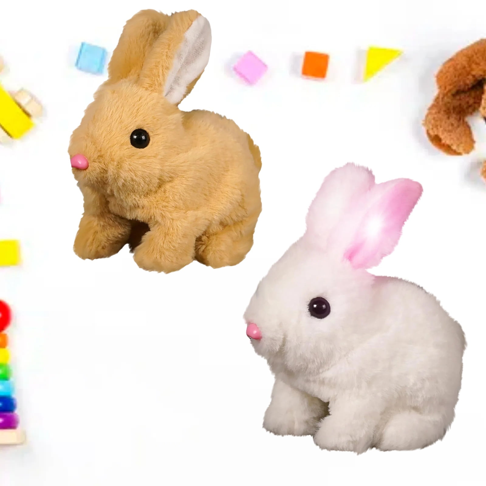 Realistic Bunny Toy, Bunny Toys Educational Interactive Toys, Easter Plush Stuffed Bunny Toy Walking Rabbit Educational Toys for Kids, Hopping Wiggle Ears Twitch Nose(BJ-2PCS)