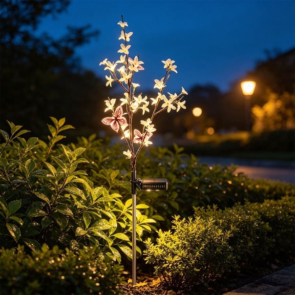 Realistic Butterfly Flower Solar Ground Stake Light, Auto Charging All Season Outdoor Decor Lamp, Rustproof Spike Waterproof Color Changing Landscape Light for Lawn Courtyard Path Terrace