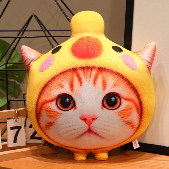 Realistic Cat Face Plush Pillow Cute Animal Cosplay Cushion Novelty Soft Throw Pillow 15.7"