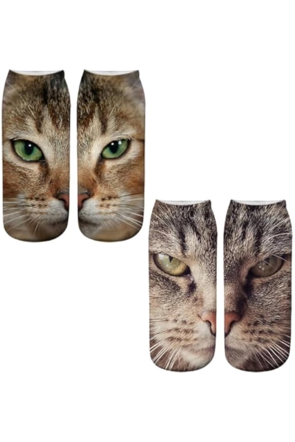 Realistic Cat Face Socks, Funny 3D Print Cats Socks for Every Cat Lover, Novelty Animal Design Cozy Gift