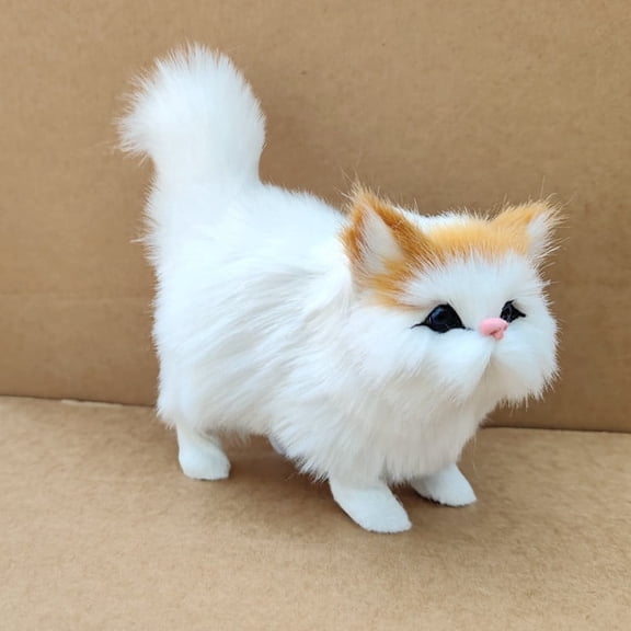 Realistic Cat Figurine - Lifelike Furry Kitten Statue, Plush Kitty Stuffed Animal Toy, Home Office Car Decor, Collectible Gift, Photo Prop，Pale Yellow