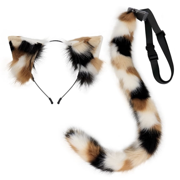 Realistic Cat Kitty Ear Headband Tail,Fursuit Kitty Costume for Halloween Birthday,Plush Furry Therian Fox Wolf Tail Gear