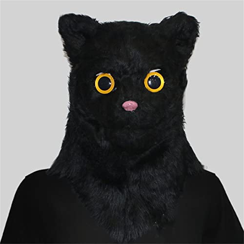 Realistic Cat Mask Adults,Fursuit Cat Mask with Moving Jaw,Furry Plush Animal Mask for Halloween Party Carnival