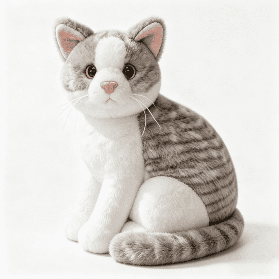 Realistic Cat Plush Toy Gray and White Striped 10.2'' Plush Kitten Cat Stuffed Animal Carnival Award Birthday Party Gift