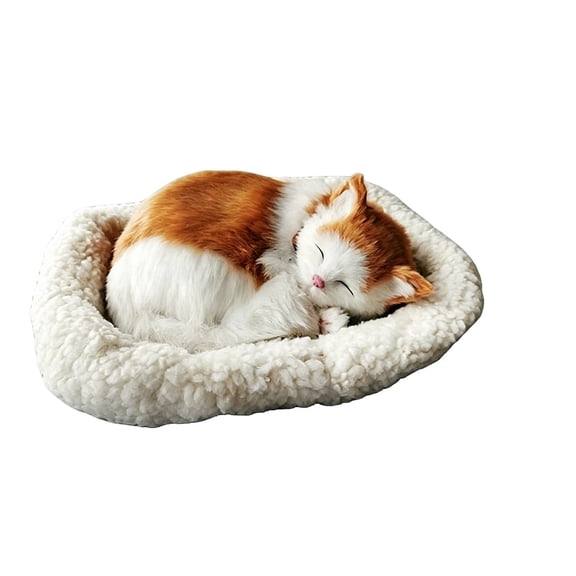 Realistic Cat|Realistic Cat, Interactive Sleeping & Breathing Toy with Mat, Accompanied Furry Stuffed Animals for Kids, Adults(D)