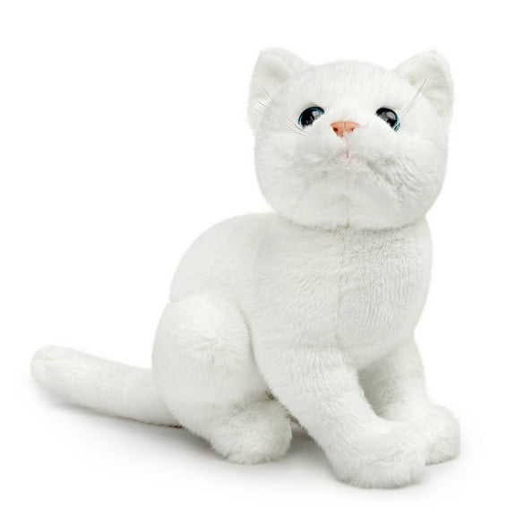 Realistic Cat Stuffed Animal,Soft Cat Plush Toy, Lifelike Animal Toy for Kids,Home Decor,Hugging Toy-White 9"
