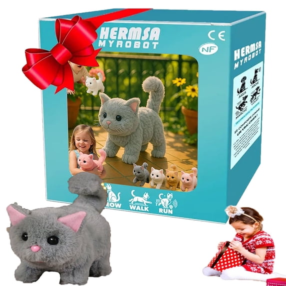 My Realistic Cat Toy-Bring Endless Joy and Warmth, 2025 New AI Robot Kitten, Realistic Cat Stuffed Animal, Interactive Plush CatRobot ,Toy Cats That Walks, Meows & Tail Wagging (Gray)