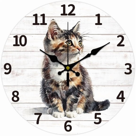 Realistic Cat Wall Clock 12 Inch Battery Operated Wall Clocks Spliced Boards Non Ticking Silent Clock Decorative Clocks for Living Room Office Bedroom Home Decor
