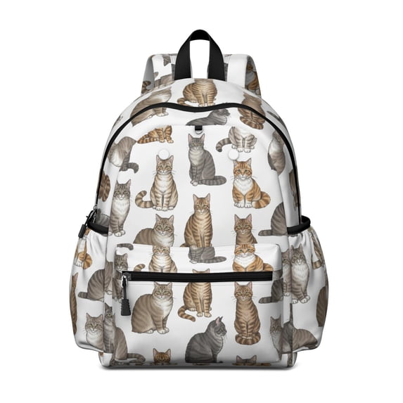 Realistic Cat White Pattern Backpack for School, Cute School Bag with Adjustable Shoulder Straps and Padded Back, 13.4"x11"x4.7"