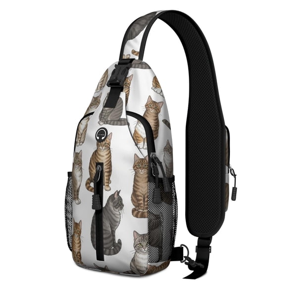 Realistic Cat White Pattern Sling Backpack, Cycling Sling Bag with ...