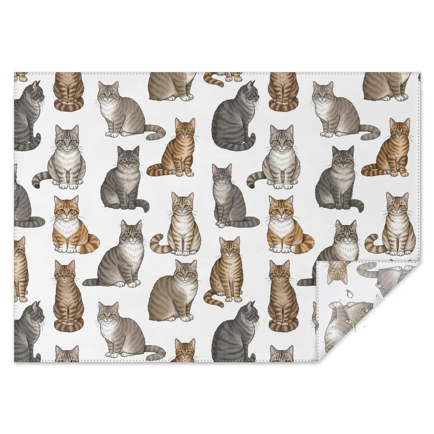 White Electronic Pattern Realistic Cat White Pattern Waterproof Tablecloth, Rectangular ...