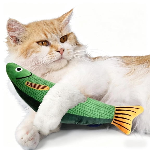 Realistic Catnip Fish Plush Toy for Cats, Soft Chew Teething Stick for Kittens, Durable Boredom Relief & Interactive Play Toy, Green