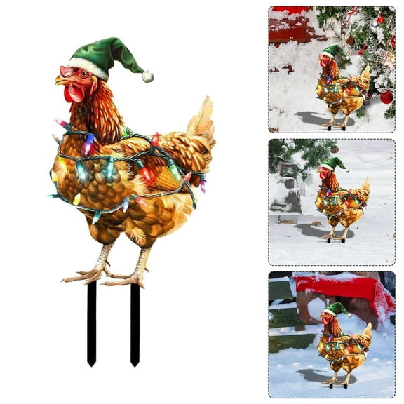 Realistic Chicken Lifelike Chicken Wearing Santa Hat Colorful Decorative Farm Animal for Outdoor Decoration