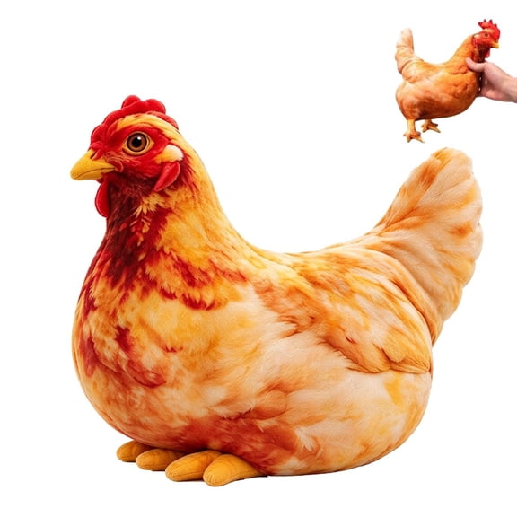 Realistic Chicken-Shaped Plush Pillow Cute Hen Stuffed Animal Decor Cushion 3D Soft Lifelike Feather Print Rounded Body Red Comb Beak Tail Feet Sofa Bedroom for Adults Gift Display Easter