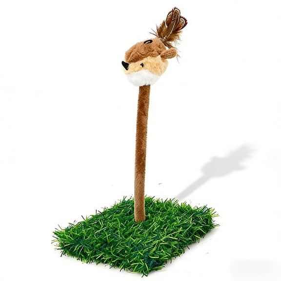 Realistic Chirping Bird Interactive Cat Teaser Toy with Spring Motion & Feather Accents, Plush Cat Wand Toy with Artificial Grass Base for Indoor Cats, Kitten Exercise & Mental Stimulation