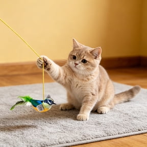 Realistic Chirping Sound Bird Cat Teaser, Adjustable Hanging Plush Toy with Fluffy Feathers, Multi Sensory Interactive Play Accessory for Indoor Cat Daily Exercise, D