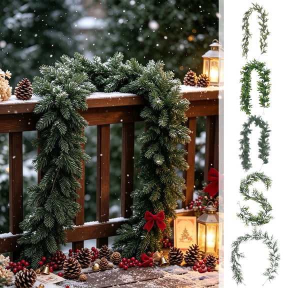 Realistic Christmas Artificial Pine Rattan Garland, Natural Foliage Vine String Hanging Decor for Fireplace Xmas Tree Wreath Home Winter Holiday Decoration (60 Heads Style E)