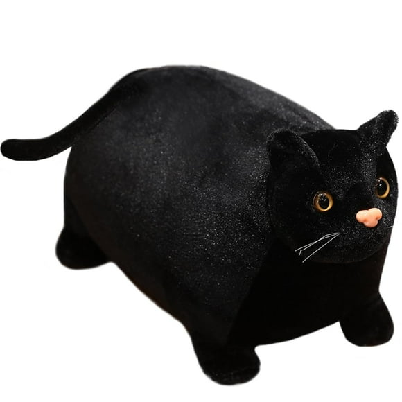 Realistic Chubby Black Cat Stuffed Animals Toy Ultra-Soft Fat Kitten Plush Large Pillow Fluffy Lifelike Kitty Plushie Cushion Decor Gifts/11.8''