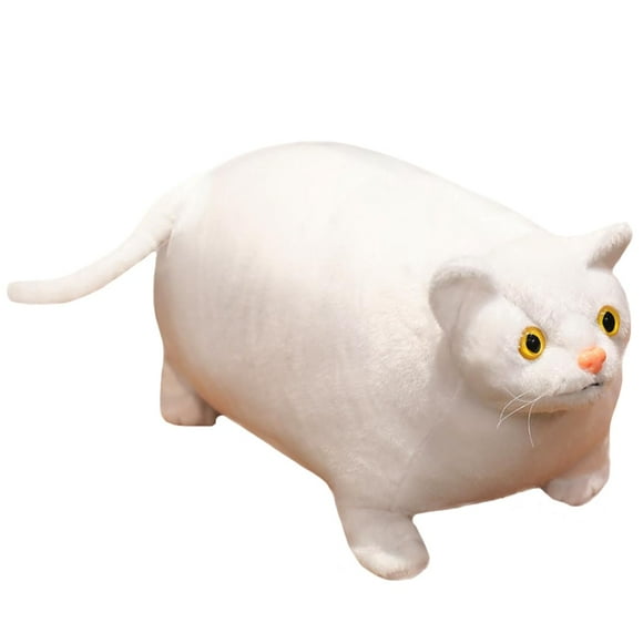 Realistic Chubby White Cat Stuffed Animals Toy Ultra-Soft Fat Kitten Plush Large Pillow Fluffy Lifelike Kitty Plushie Cushion Decor Gifts/11.8''