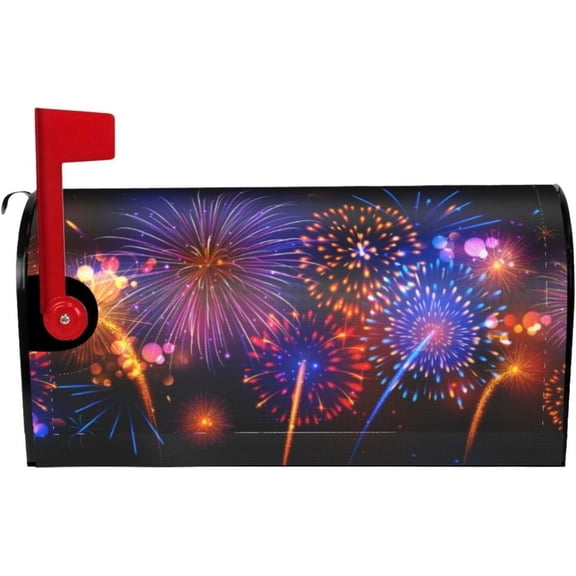 Realistic Colorful Fireworks Mailbox Covers Magnetic Letter Post Box Cover Mail Wraps Garden Decorations Standard Size 21 X 18 in
