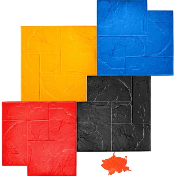 Realistic Concrete Stamps for Walls and Floors, 4-Piece Polyurethane Stamping Mat Set with Slate Texture, 24x24 Inch Concrete Texturing Skin