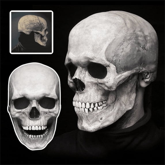 Realistic Creepy Skull Mask Full Head Latex Skeleton Mask for Adults Teens Halloween Cosplay Horror
