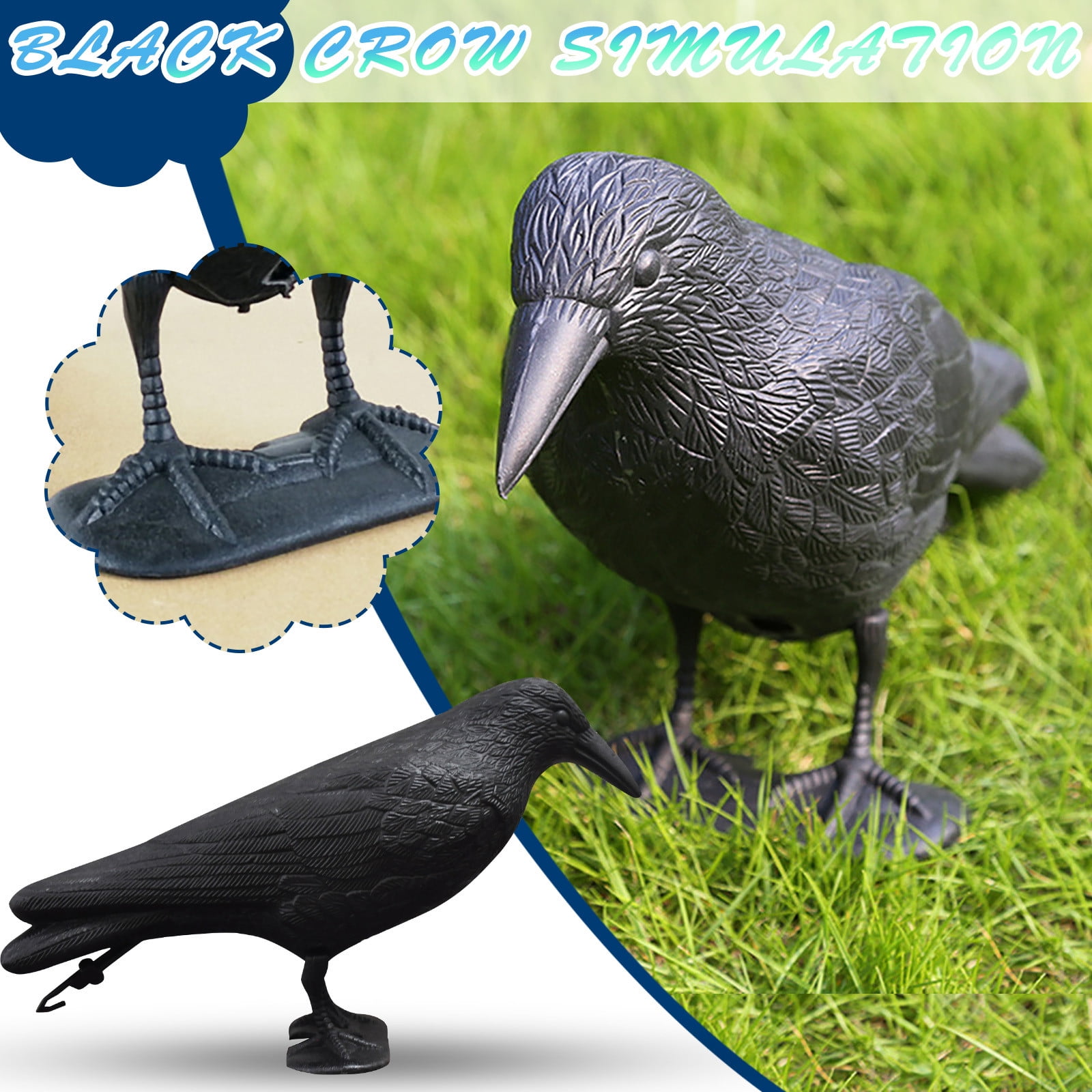 Realistic Crow Decoy, Life Sized Simulation Crow Statue Hunting Bait Decoys Black Crow Figuring, Plastic Crow Decoy for Party Outdoor Garden Decoration