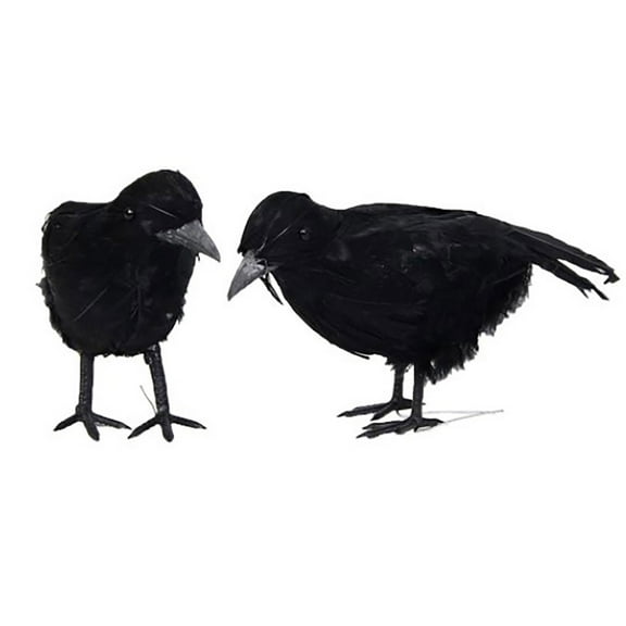 Realistic Crows Halloween Handmade Crow Prop Feathered Black Crows Props Raven Scene Birds Decoration - 1pc Standing Crow, 6.3in